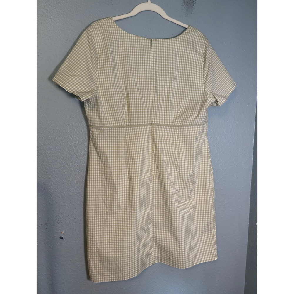 Vintage Eddie Bauer Sage Green Gingham Empire Waist Dress Petite 18 Cotton - Picture 5 of 7